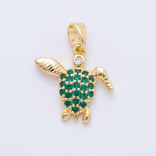 18K Gold Filled Emerald Green CZ Micro Paved Turtle Charm | AH-813