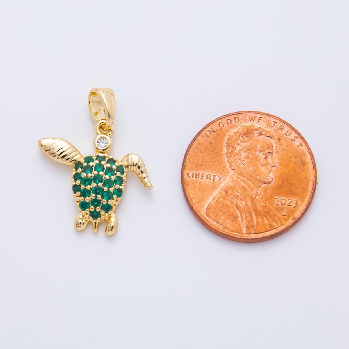 18K Gold Filled Emerald Green CZ Micro Paved Turtle Charm | AH-813