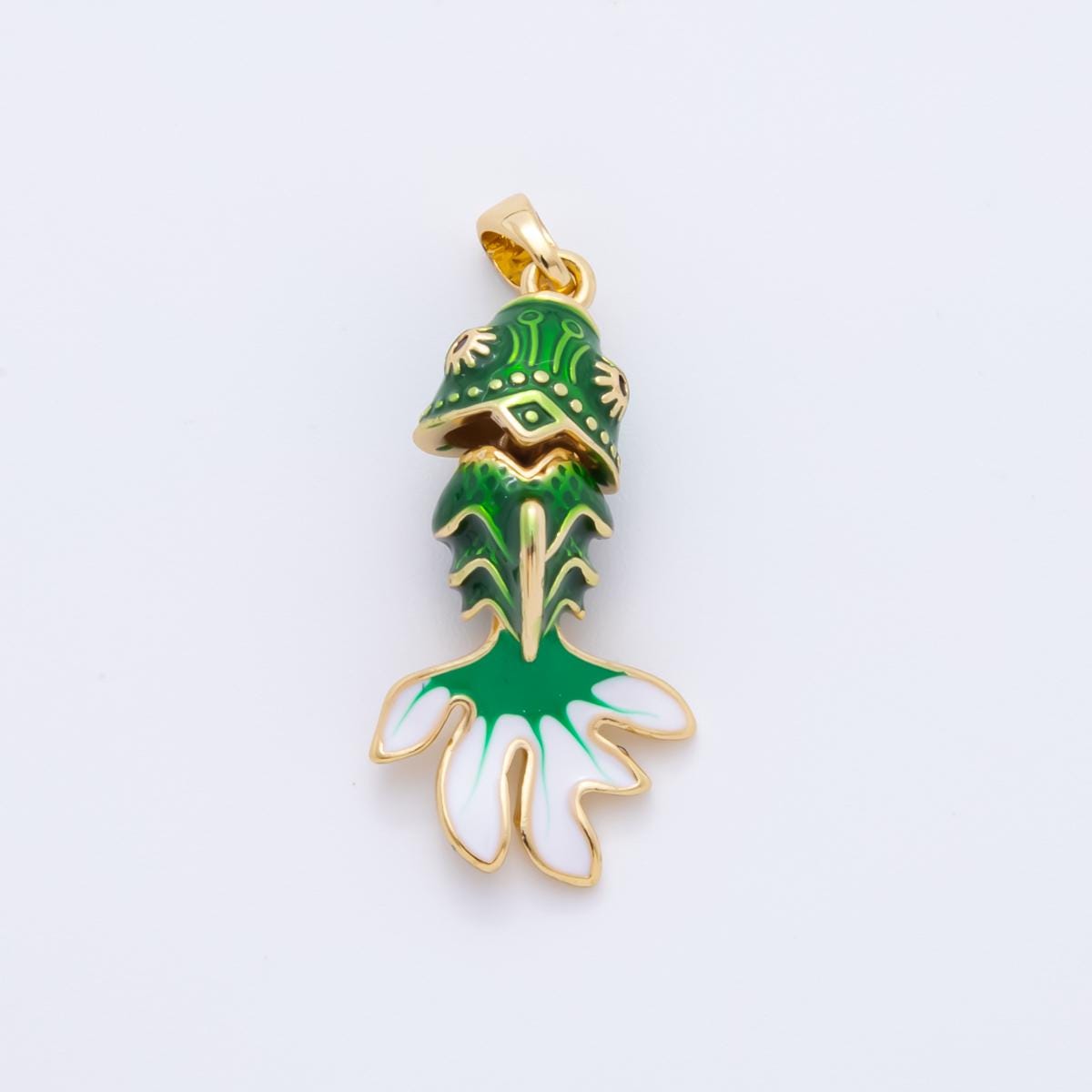Mini Enamel Green fish Charms 24K Gold Filled Koi fish Pendant, fish Charm Bracelet Necklace for DIY Jewelry Making Supply AH-815