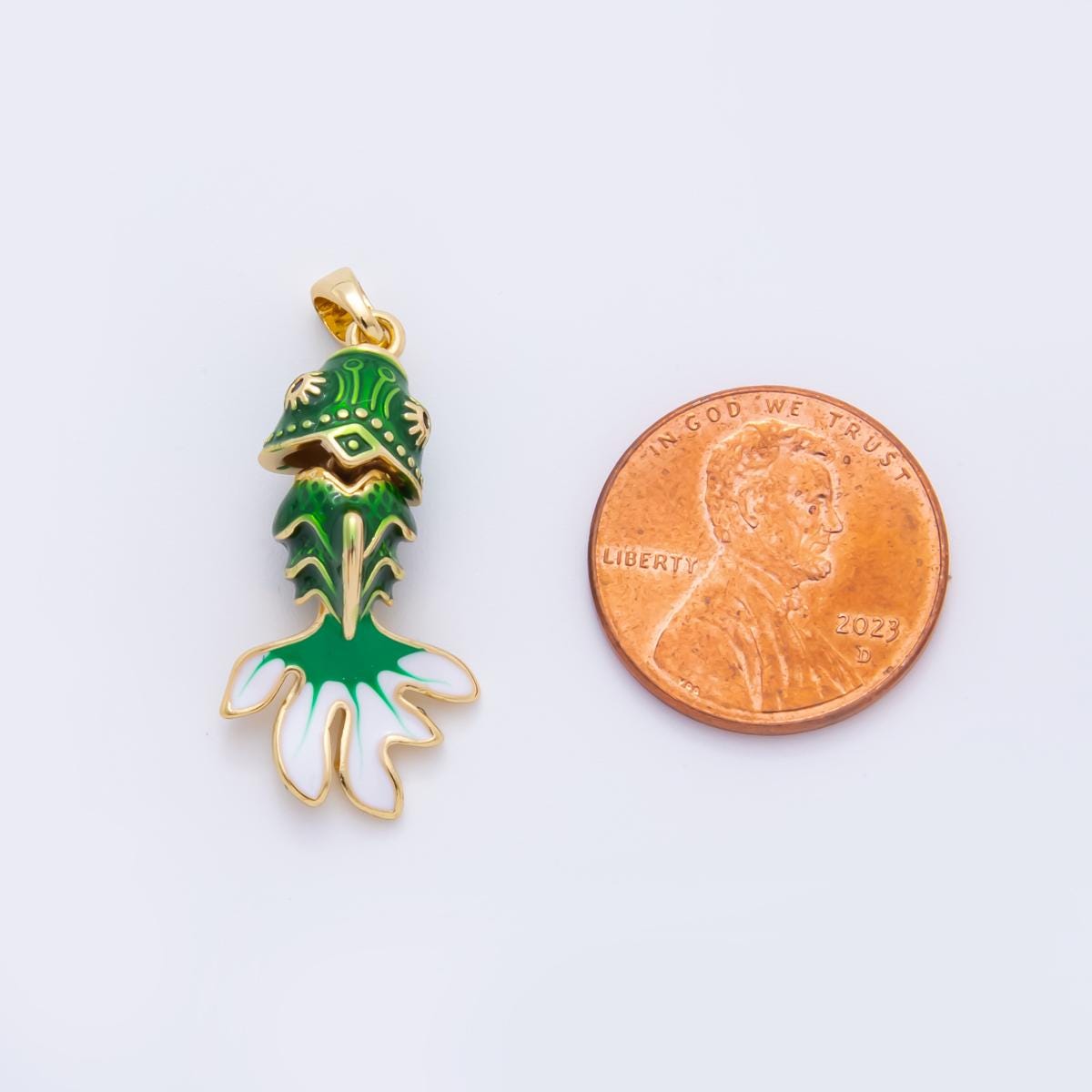 Mini Enamel Green fish Charms 24K Gold Filled Koi fish Pendant, fish Charm Bracelet Necklace for DIY Jewelry Making Supply AH-815