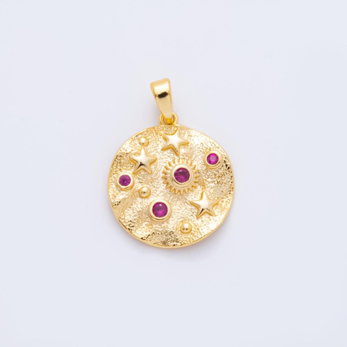 18K Gold Filled Rustic Moon CZ Star Planet Round Charm | AH-816
