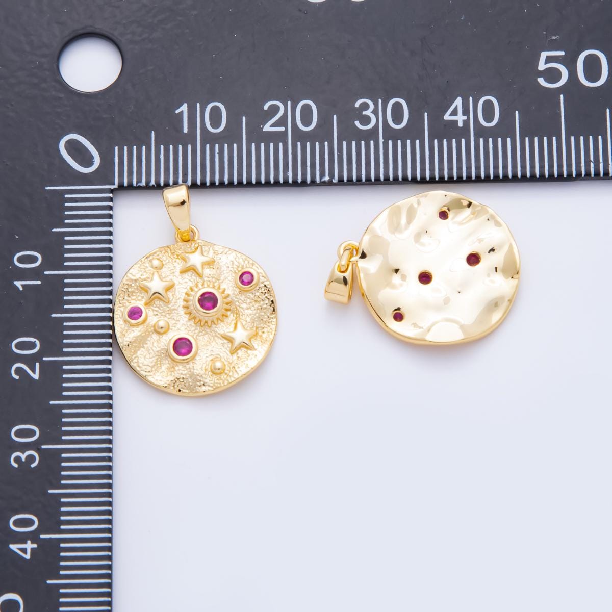 18K Gold Filled Rustic Moon CZ Star Planet Round Charm | AH-816