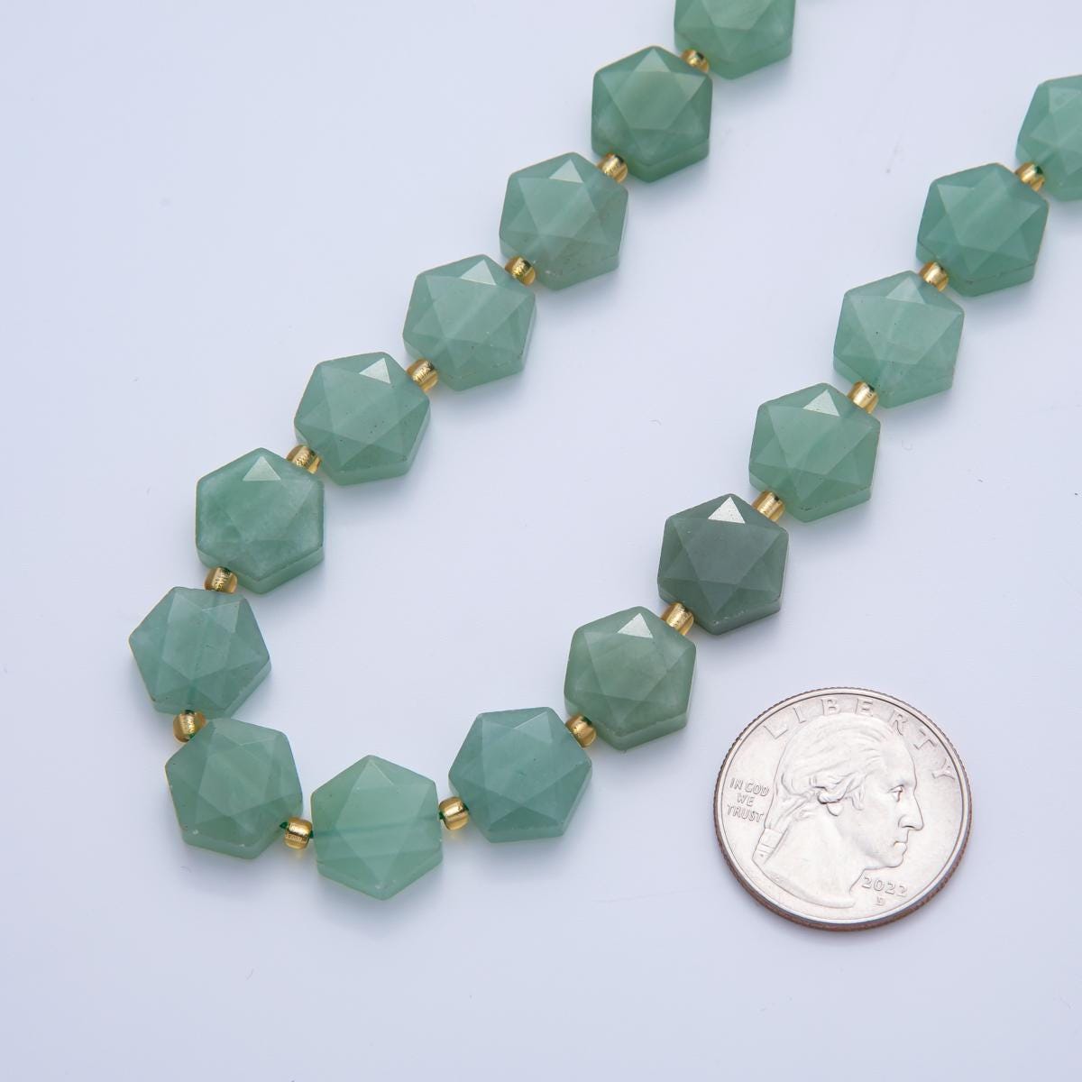 Green Aventurine Faceted Beads 12 x 14 mm Gemstone by Strand Finding Hexagon Wholesale Beads for Necklace Bracelet Supply | WA-3612