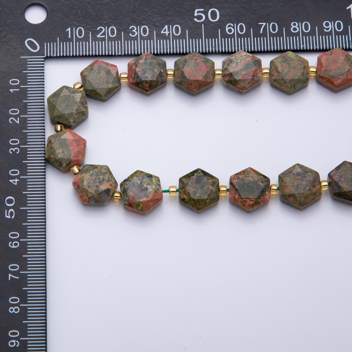 Moss Agate Faceted Beads 12 x 14 mm Gemstone by Strand Finding Hexagon Wholesale Beads for Necklace Bracelet Supply | WA-3617