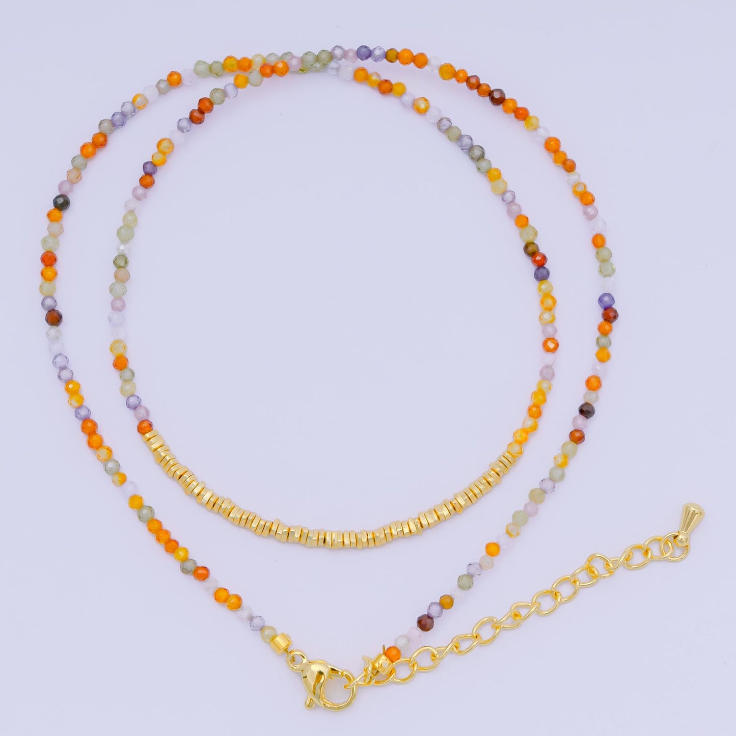 24K Gold Filled Colorful Gemstone Bead Necklace 16.92 Inch with Extender | WA-3626 - WA-3643