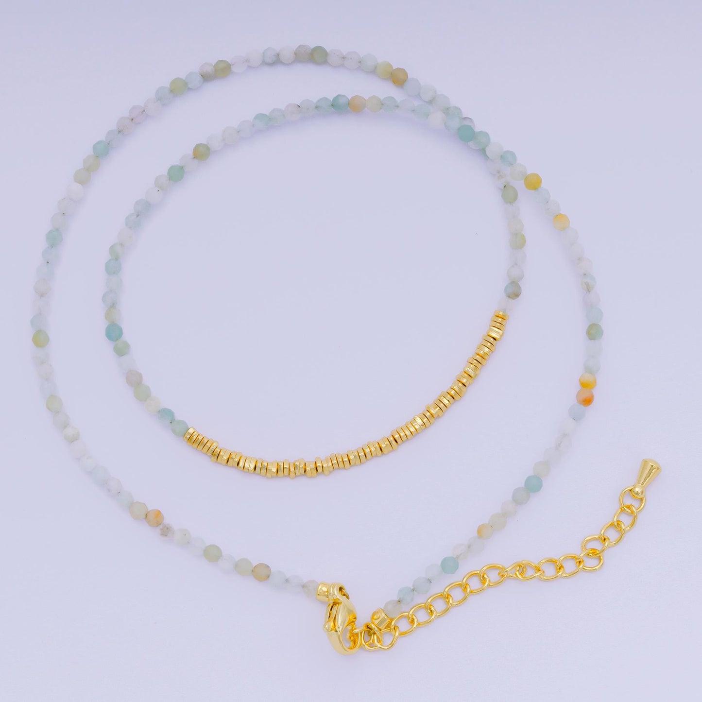 24K Gold Filled Colorful Gemstone Bead Necklace 16.92 Inch with Extender | WA-3626 - WA-3643