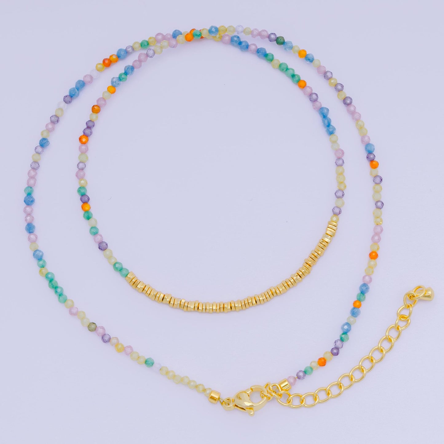 24K Gold Filled Colorful Gemstone Bead Necklace 16.92 Inch with Extender | WA-3626 - WA-3643