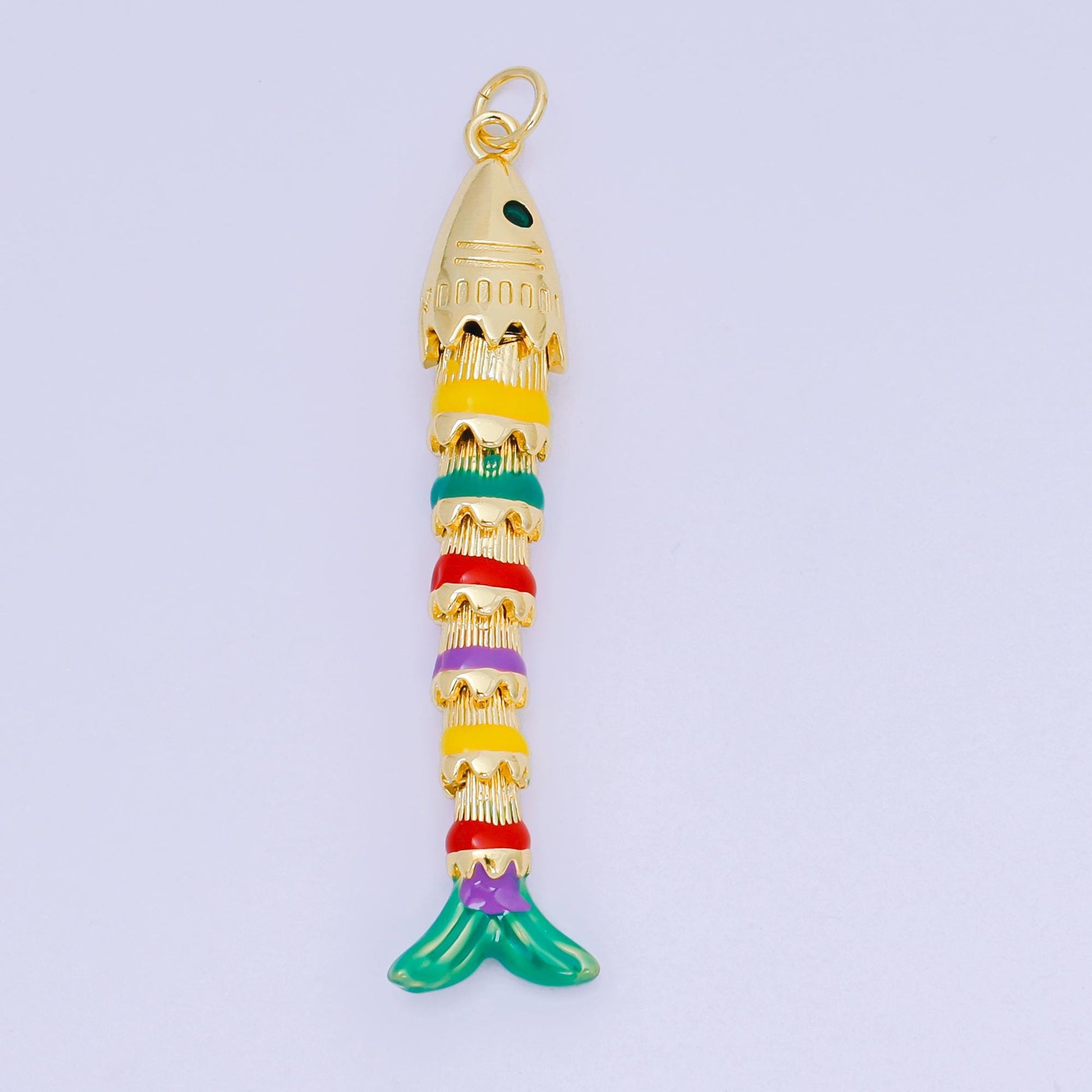 Multi Color Enamel Long 3d movable fish 24k gold filled pendant articulated sardine fish charm for necklace fish lover gift D-080