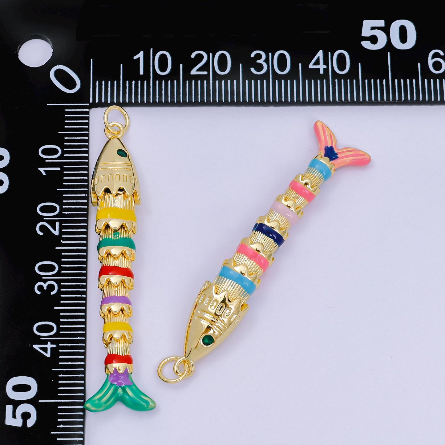 Multi Color Enamel Long 3d movable fish 24k gold filled pendant articulated sardine fish charm for necklace fish lover gift D-080