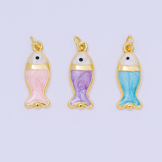 Mini Gold fish Charms 24K Gold Filled Enamel Baby Sardines Pendant Charm Bracelet Necklace for DIY Jewelry Making Supply D-367