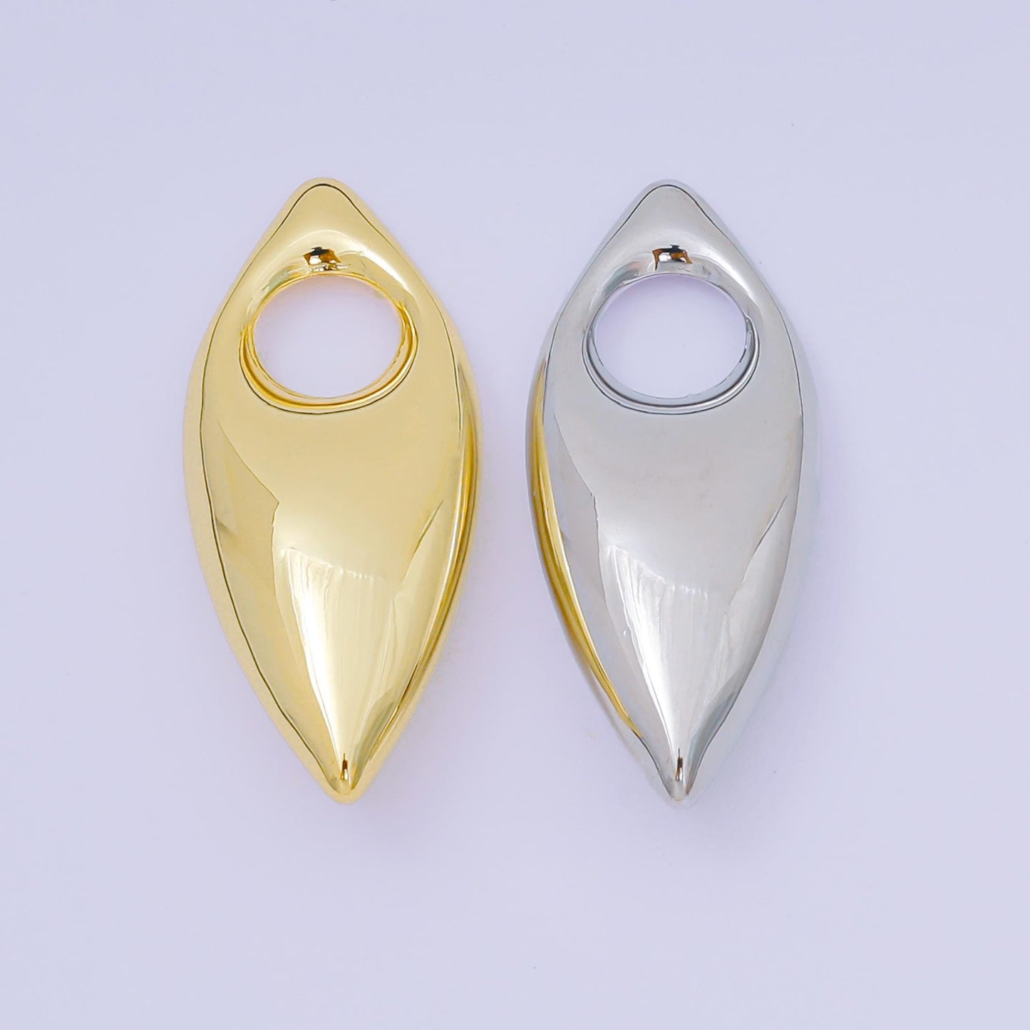 Gold & Silver Marquise Hoop Earrings Charm, Long Cord Necklace Charm Modern Statement Jewelry Pendant AC-1584