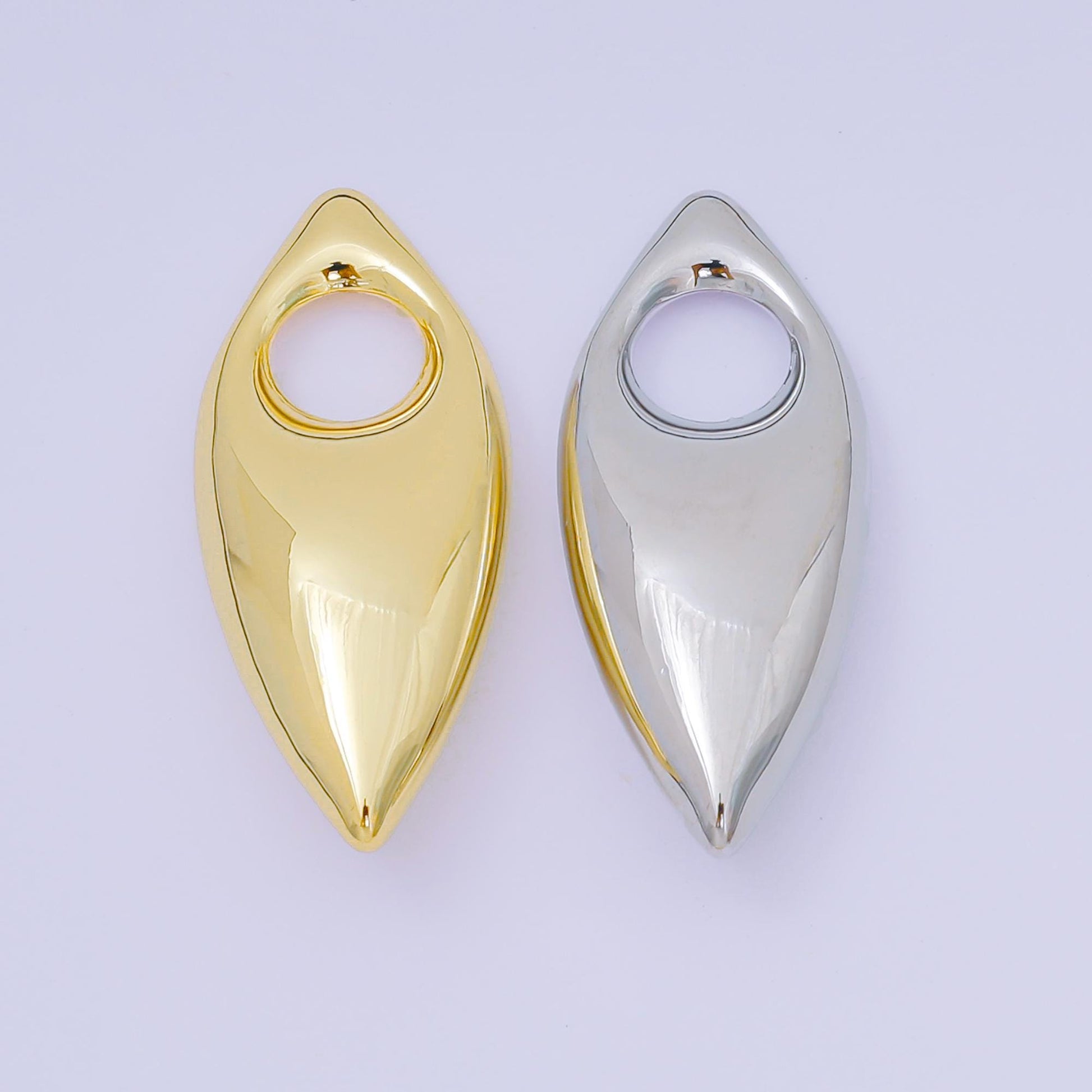 Gold & Silver Marquise Hoop Earrings Charm, Long Cord Necklace Charm Modern Statement Jewelry Pendant AC-1584