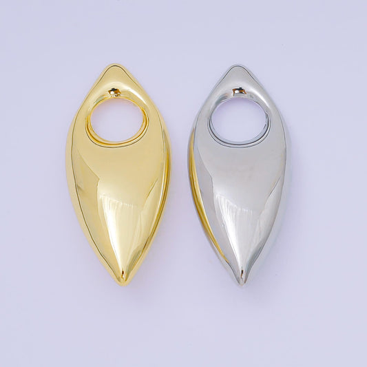 Gold & Silver Marquise Hoop Earrings Charm, Long Cord Necklace Charm Modern Statement Jewelry Pendant AC-1584