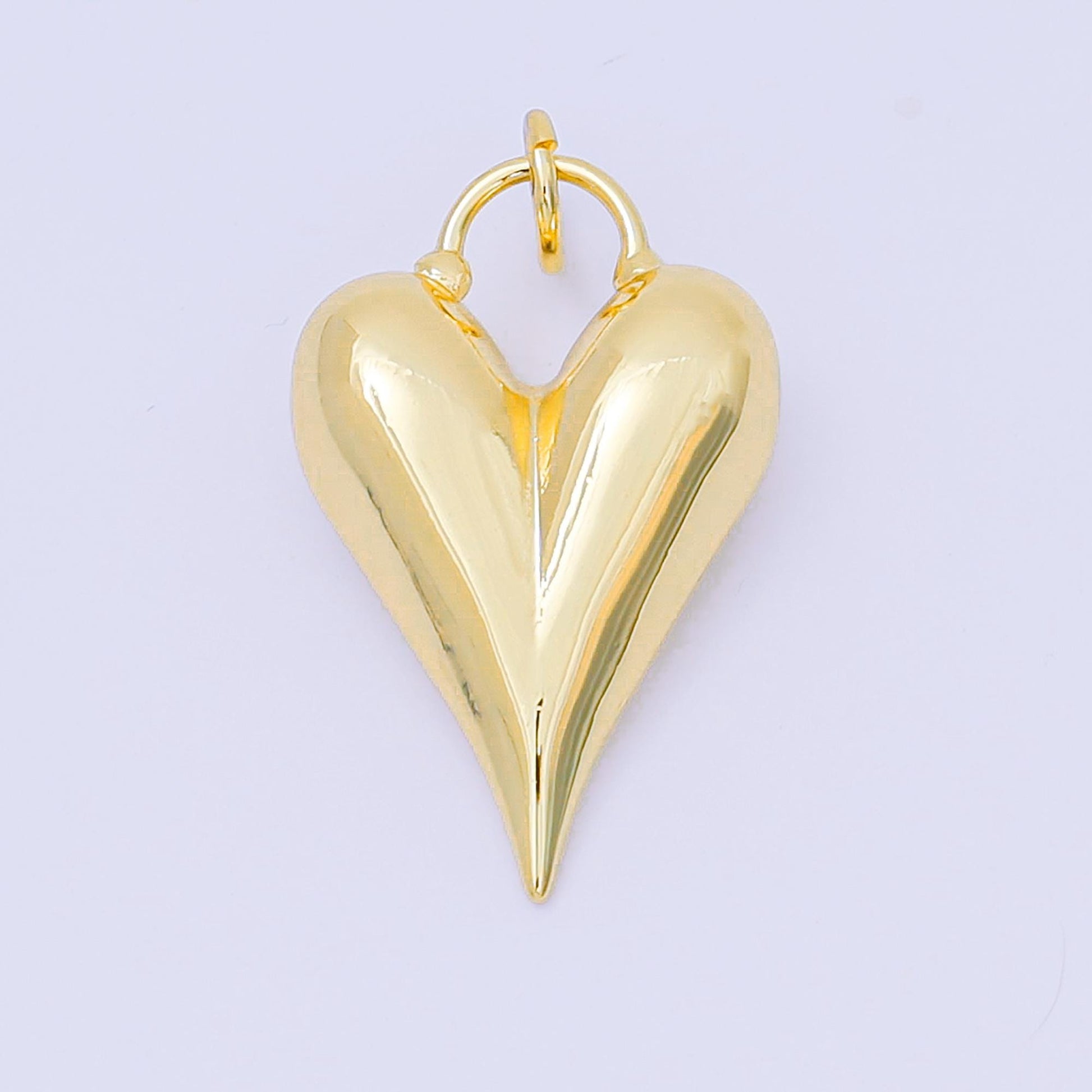 Gold & Silver Puffy Heart Hoop Earrings Charm, Long Cord Necklace Charm Modern Statement Jewelry Pendant AC-1583