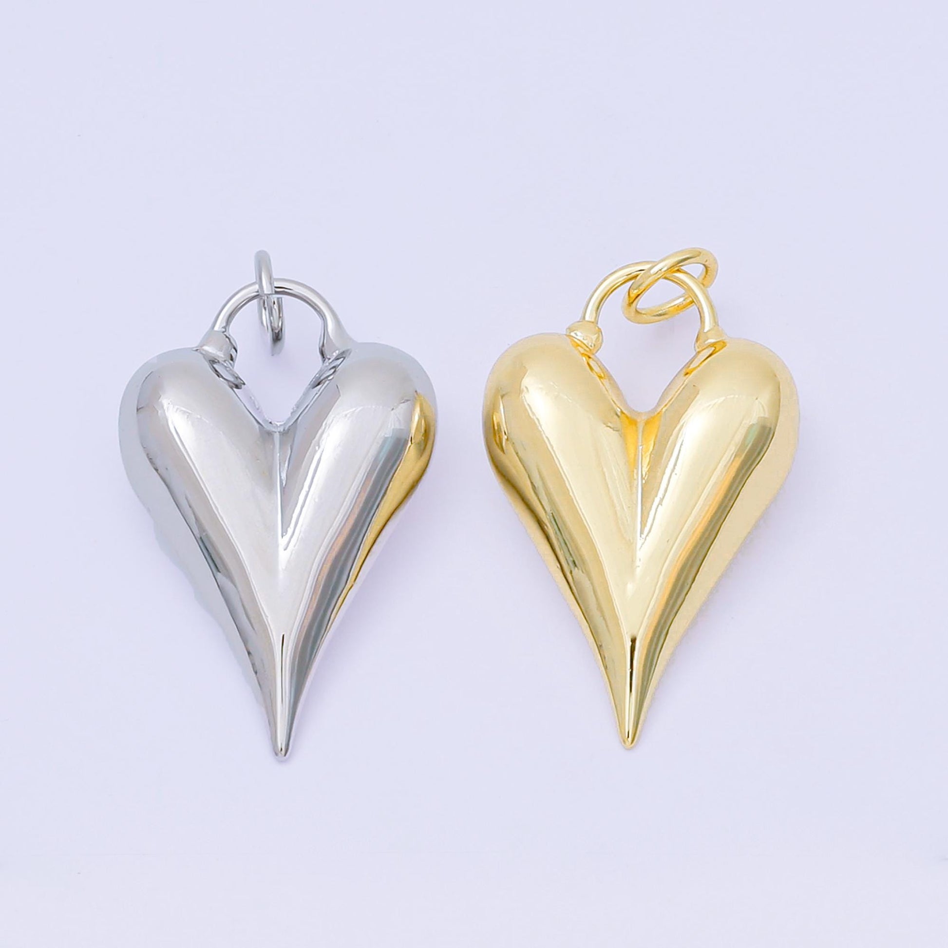 Gold & Silver Puffy Heart Hoop Earrings Charm, Long Cord Necklace Charm Modern Statement Jewelry Pendant AC-1583