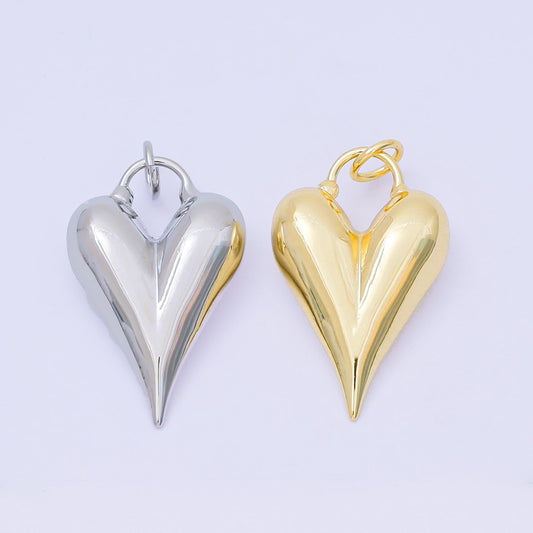 Gold & Silver Puffy Heart Hoop Earrings Charm, Long Cord Necklace Charm Modern Statement Jewelry Pendant AC-1583