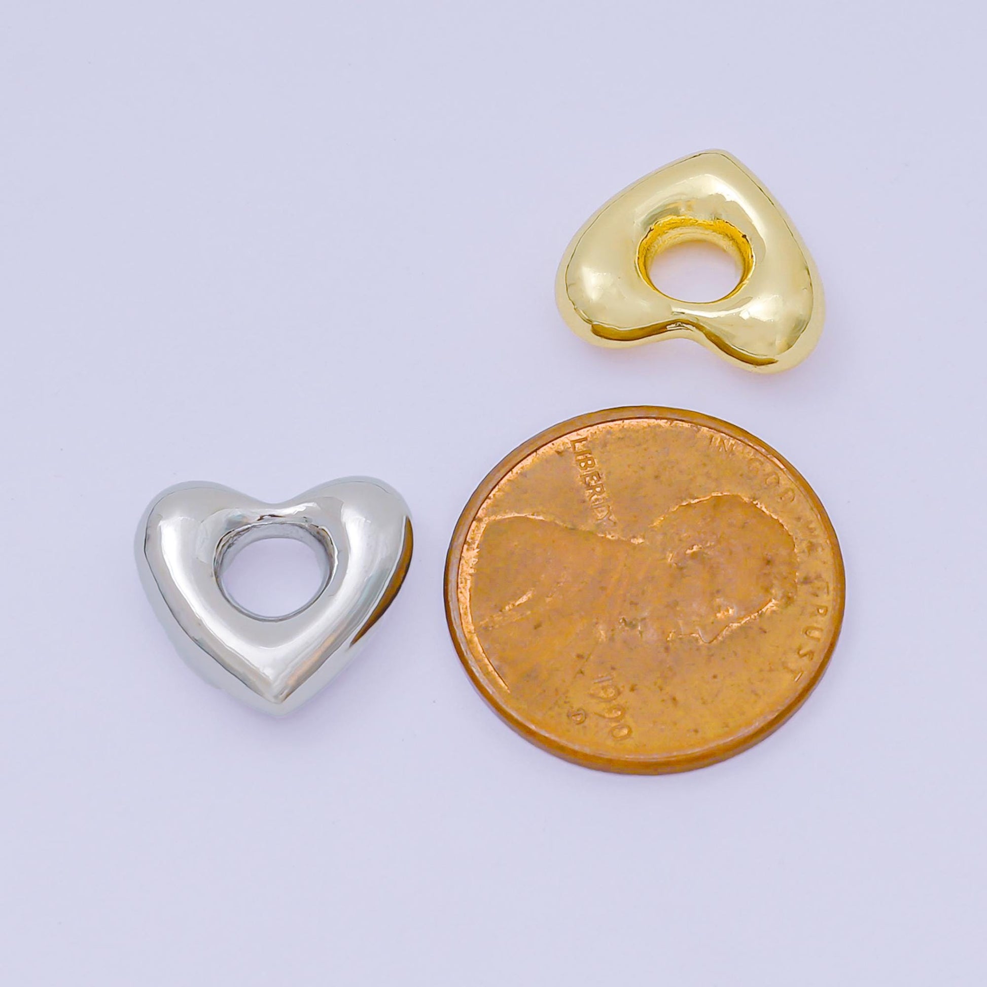 Modern Heart Sculptural Statement Jewelry Charm for Cord Necklace, Earring Charm Heart Pendant In 24k Gold Filled b-476