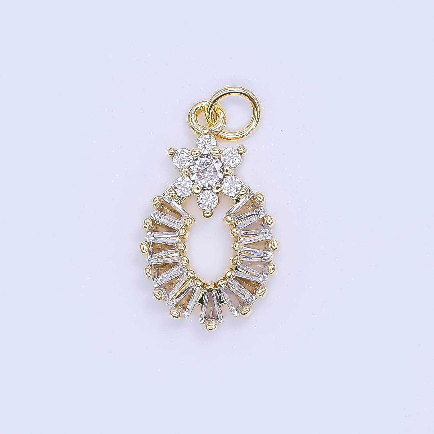 Vintage Cubic Zirconia charm Mini Oval Flower Charm AJ-510