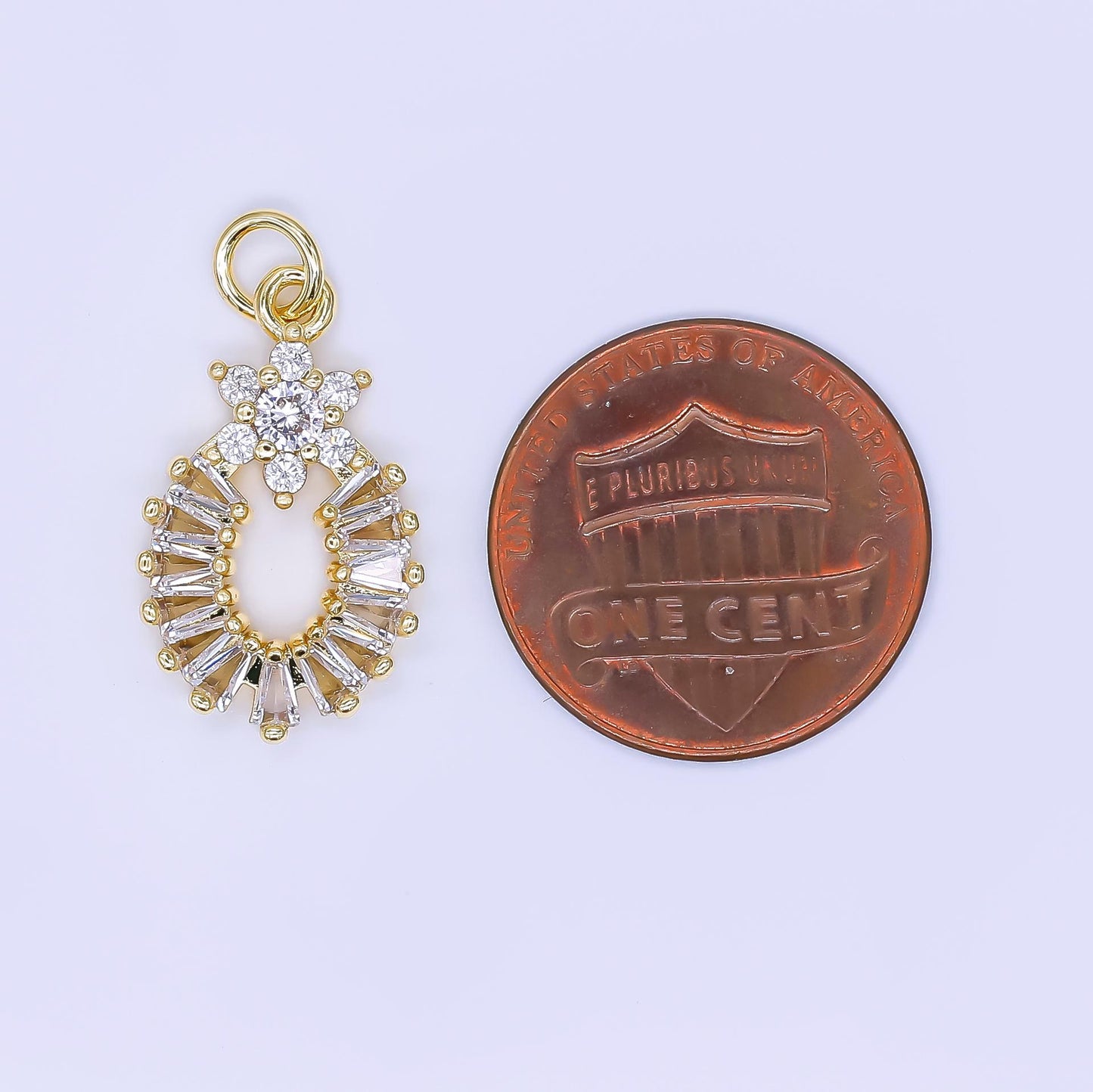 Vintage Cubic Zirconia charm Mini Oval Flower Charm AJ-510