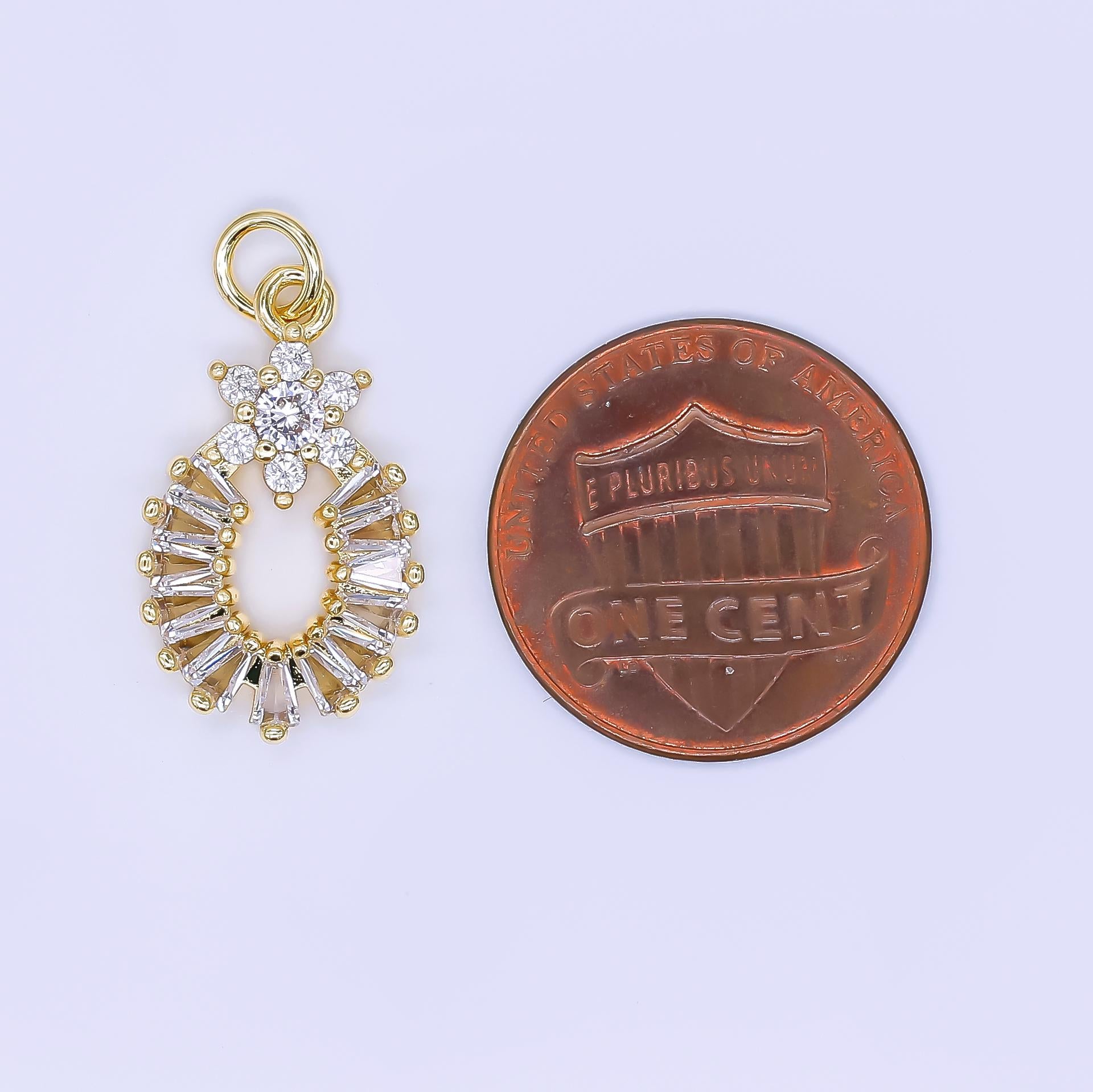 Vintage Cubic Zirconia charm Mini Oval Flower Charm AJ-510