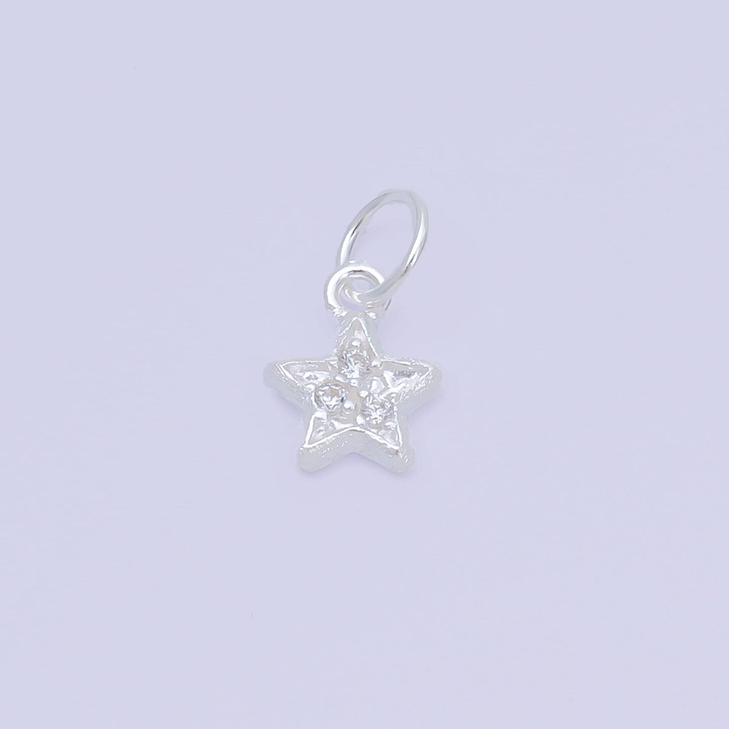 S925 Sterling Silver 10mm Micro Paved CZ Sparkle Little Star Dainty Charm | SL-679