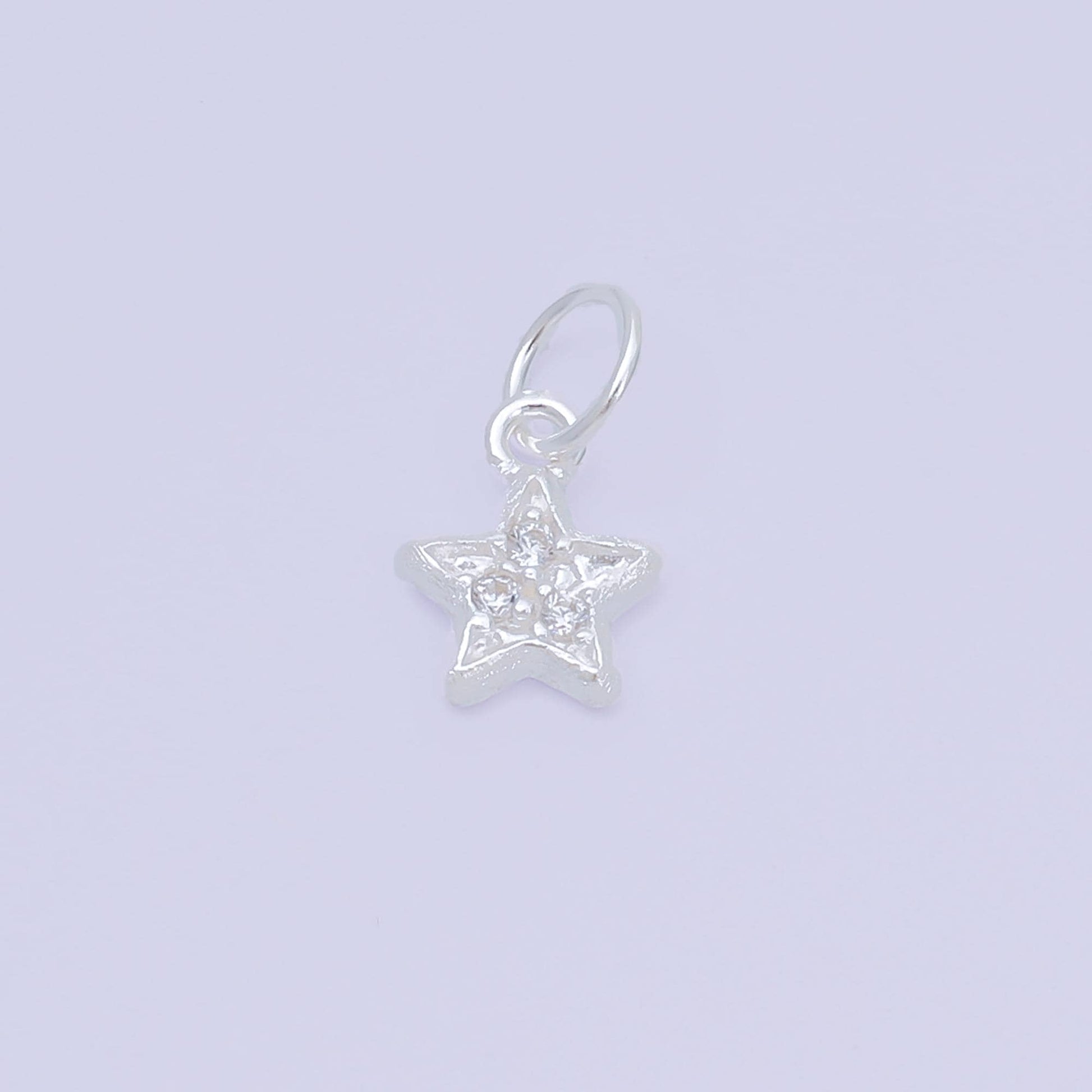 S925 Sterling Silver 10mm Micro Paved CZ Sparkle Little Star Dainty Charm | SL-679