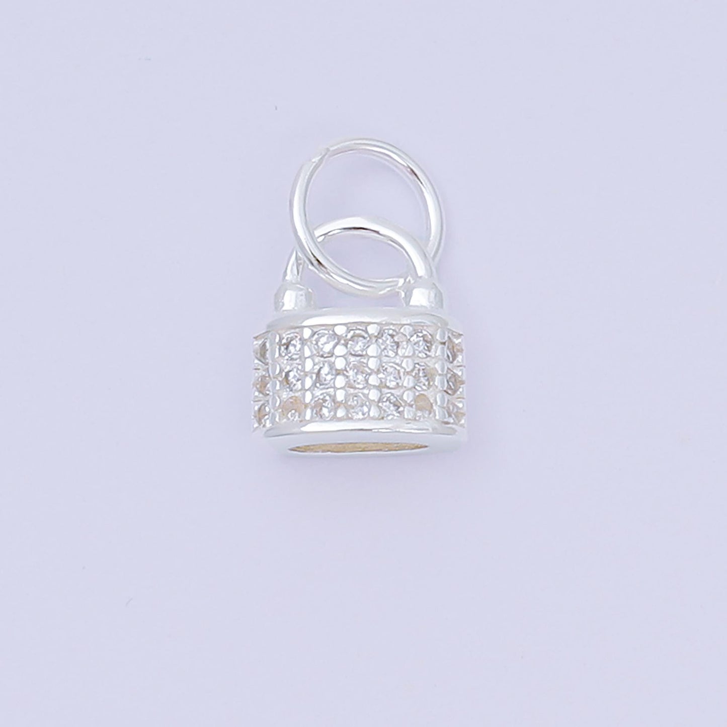 S925 Sterling Silver 8mm Micro Paved CZ Dainty Padlock Charm | SL-682