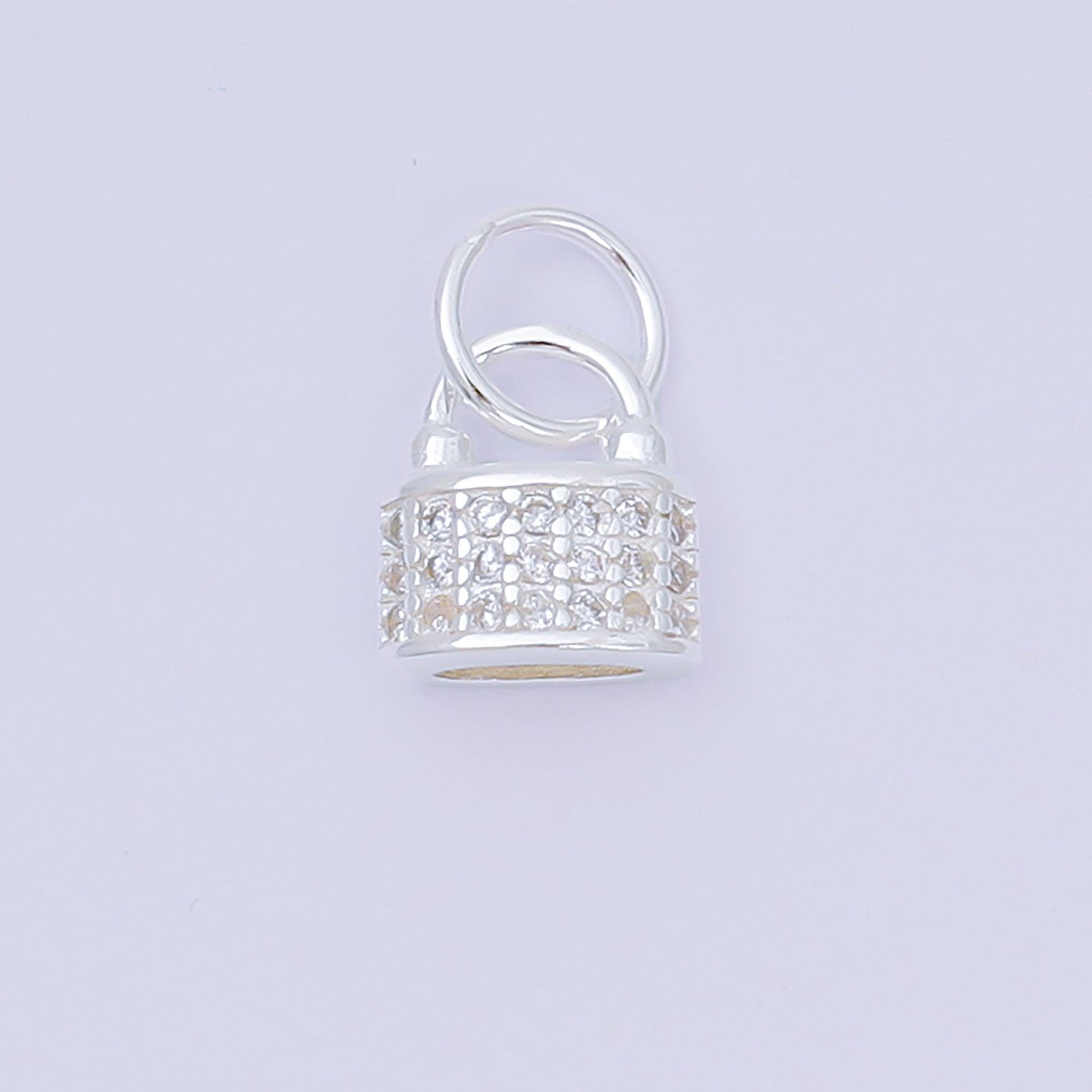 S925 Sterling Silver 8mm Micro Paved CZ Dainty Padlock Charm | SL-682