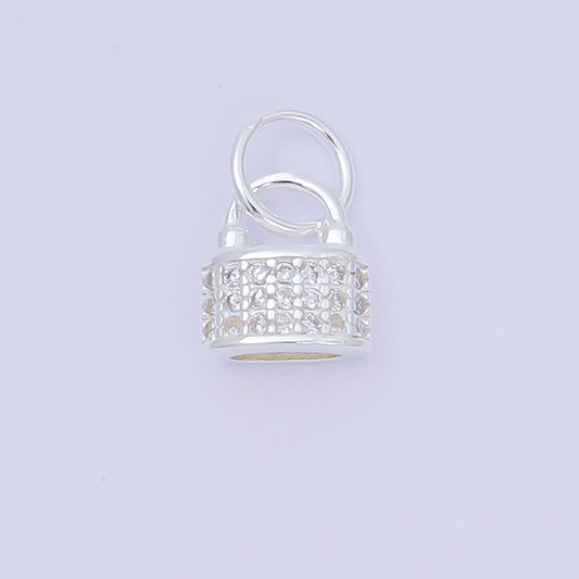 S925 Sterling Silver 8mm Micro Paved CZ Dainty Padlock Charm | SL-682