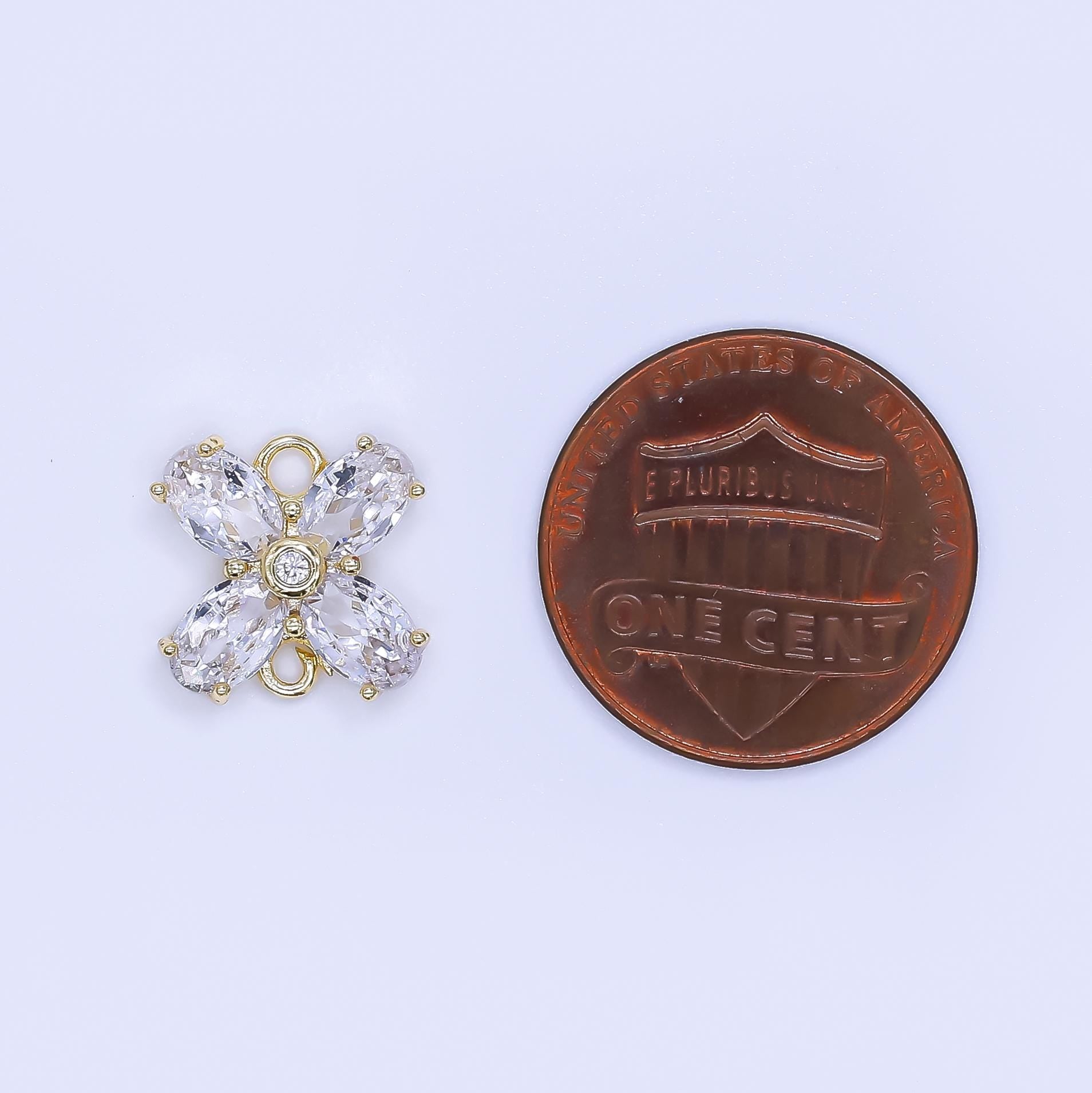 Tiny Flower Cubic Zirconia charm Connector Mini X Flower Charm Y-054