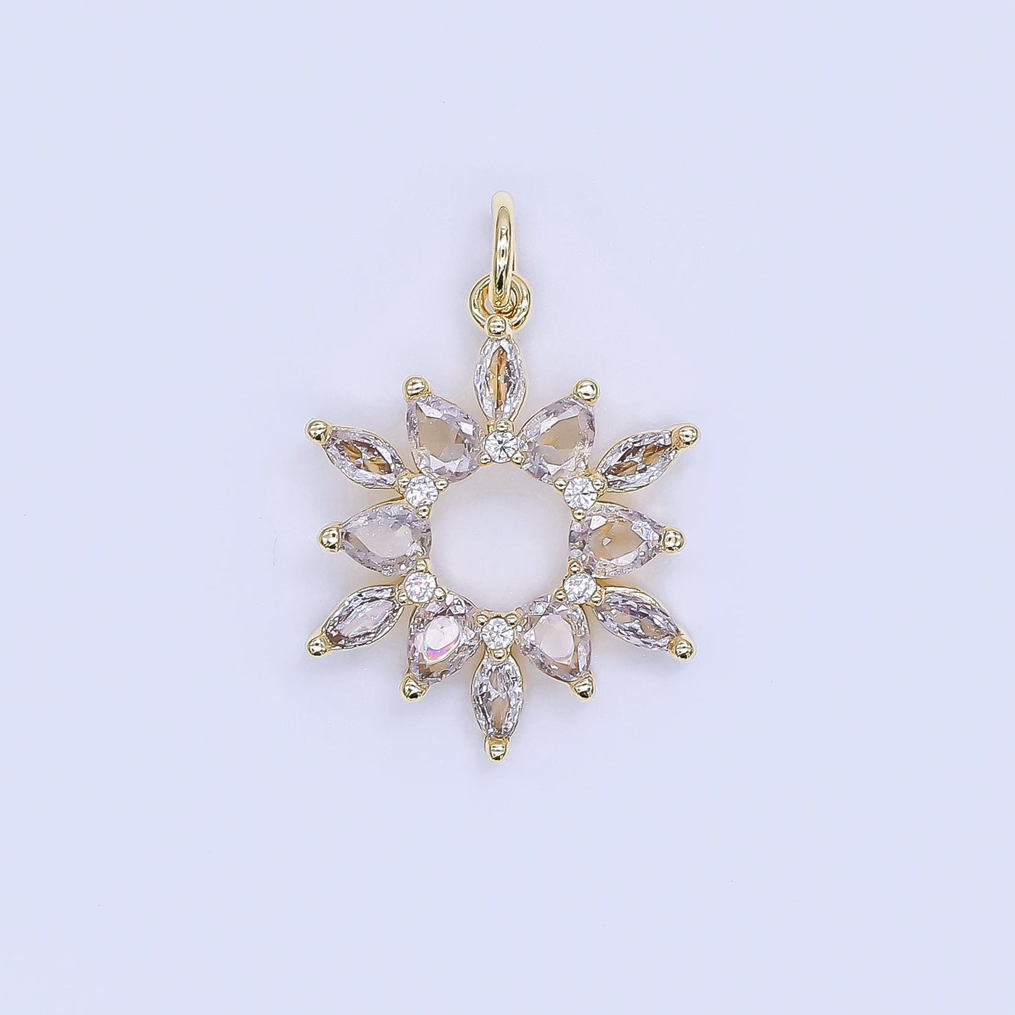 Mini 24k Gold Filled Vintage Cubic Zirconia charm Mini Sun Burst Celestial Charm AJ-508