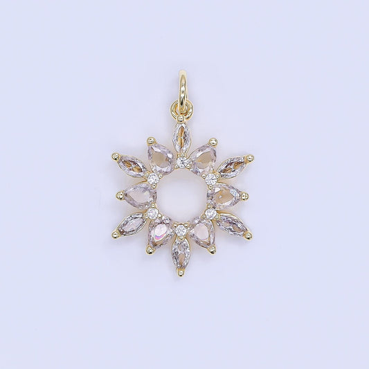 Mini 24k Gold Filled Vintage Cubic Zirconia charm Mini Sun Burst Celestial Charm AJ-508