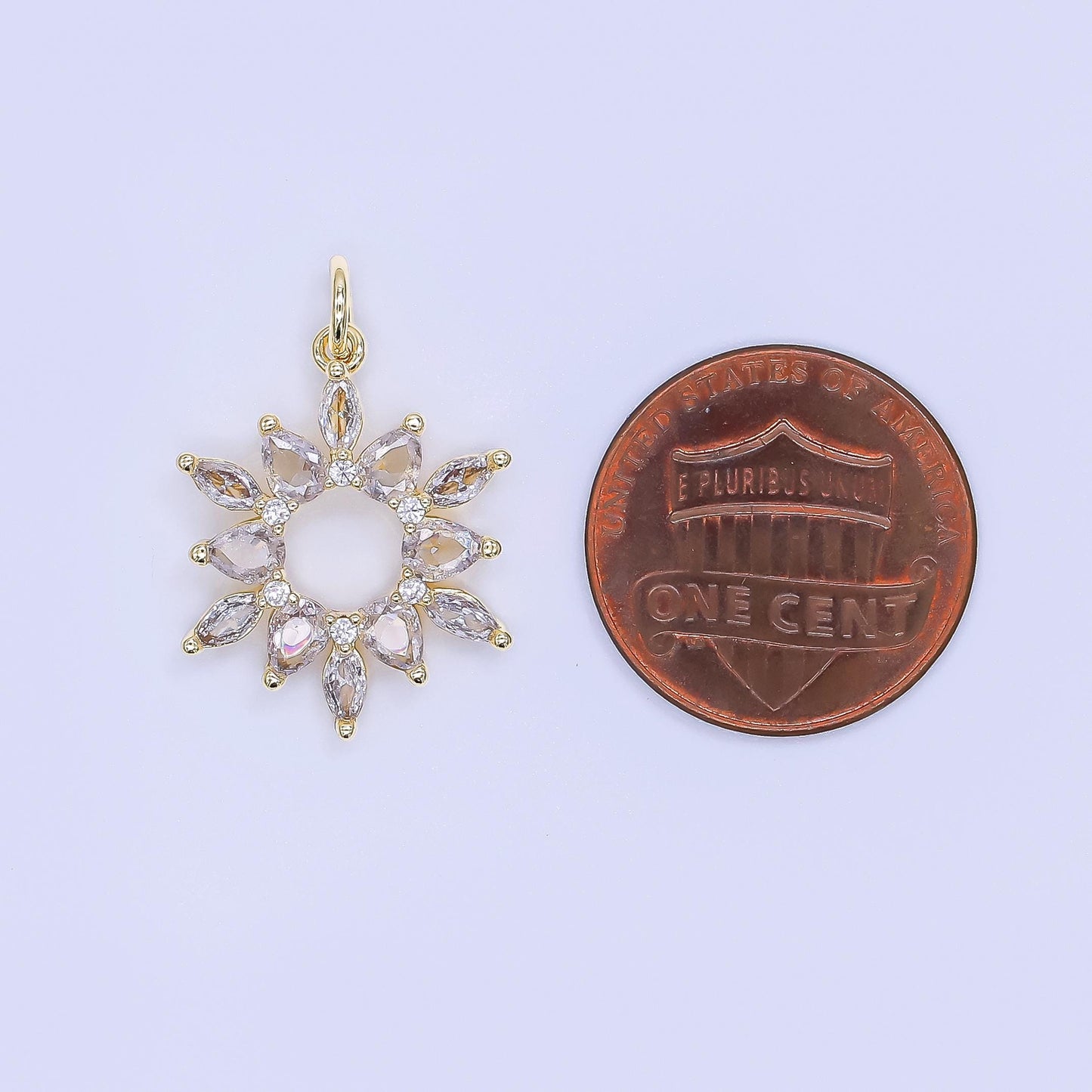 Mini 24k Gold Filled Vintage Cubic Zirconia charm Mini Sun Burst Celestial Charm AJ-508
