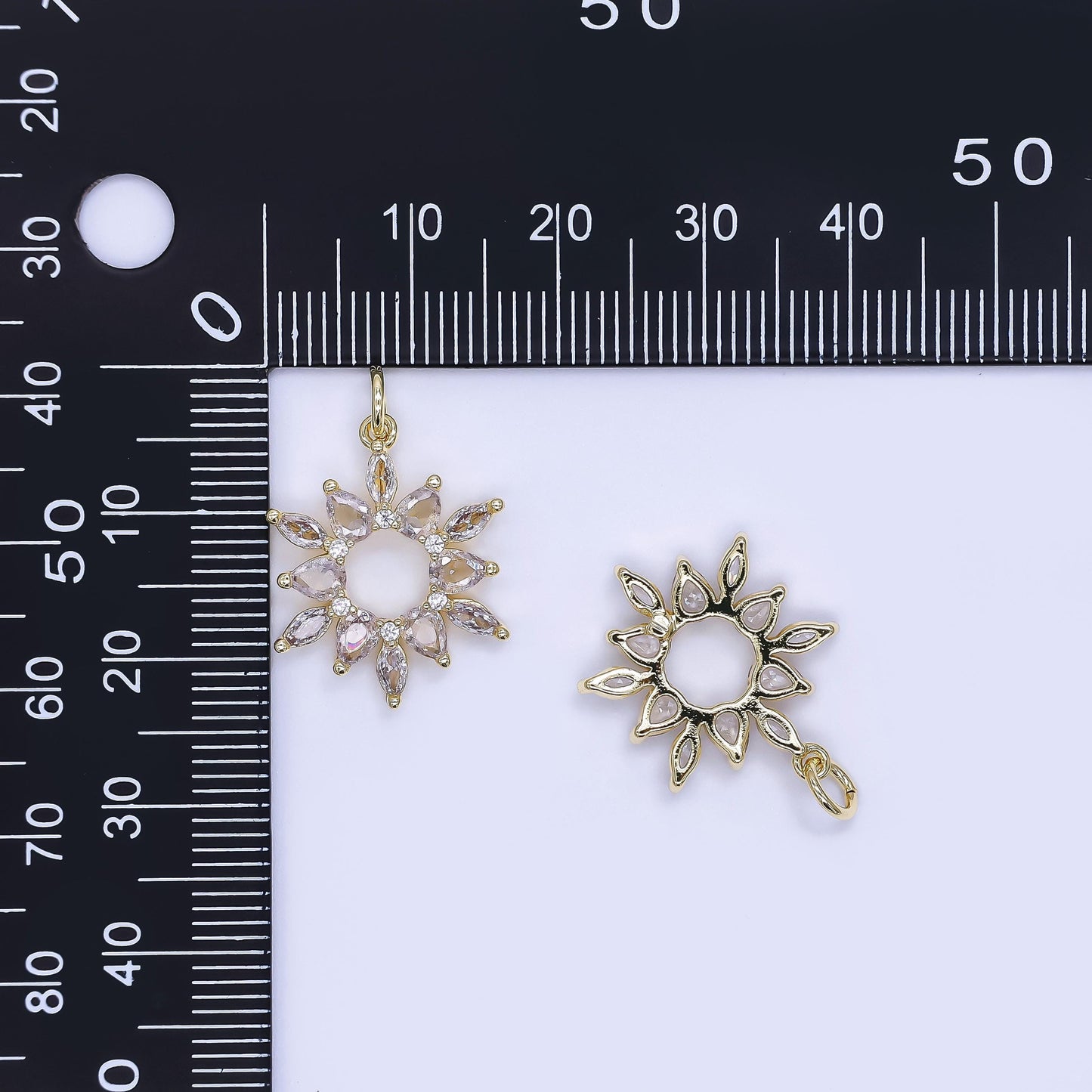 Mini 24k Gold Filled Vintage Cubic Zirconia charm Mini Sun Burst Celestial Charm AJ-508