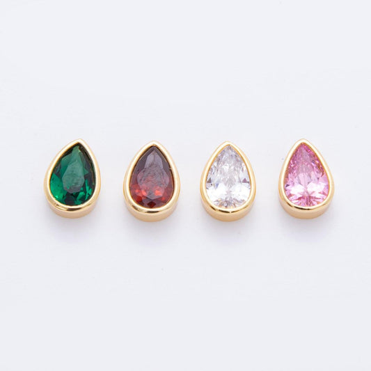 18K Gold Filled Teardrop Bead Spacer with Color CZ Stone For Cord Necklace Bracelet Charm 10x7.5 mm Jewelry Making Supply AF-1056