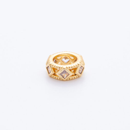 Gold micro pave Round beads charms 24k gold filled Donut spacer beads bracelet necklace for diy jewelry making supply AF-1057