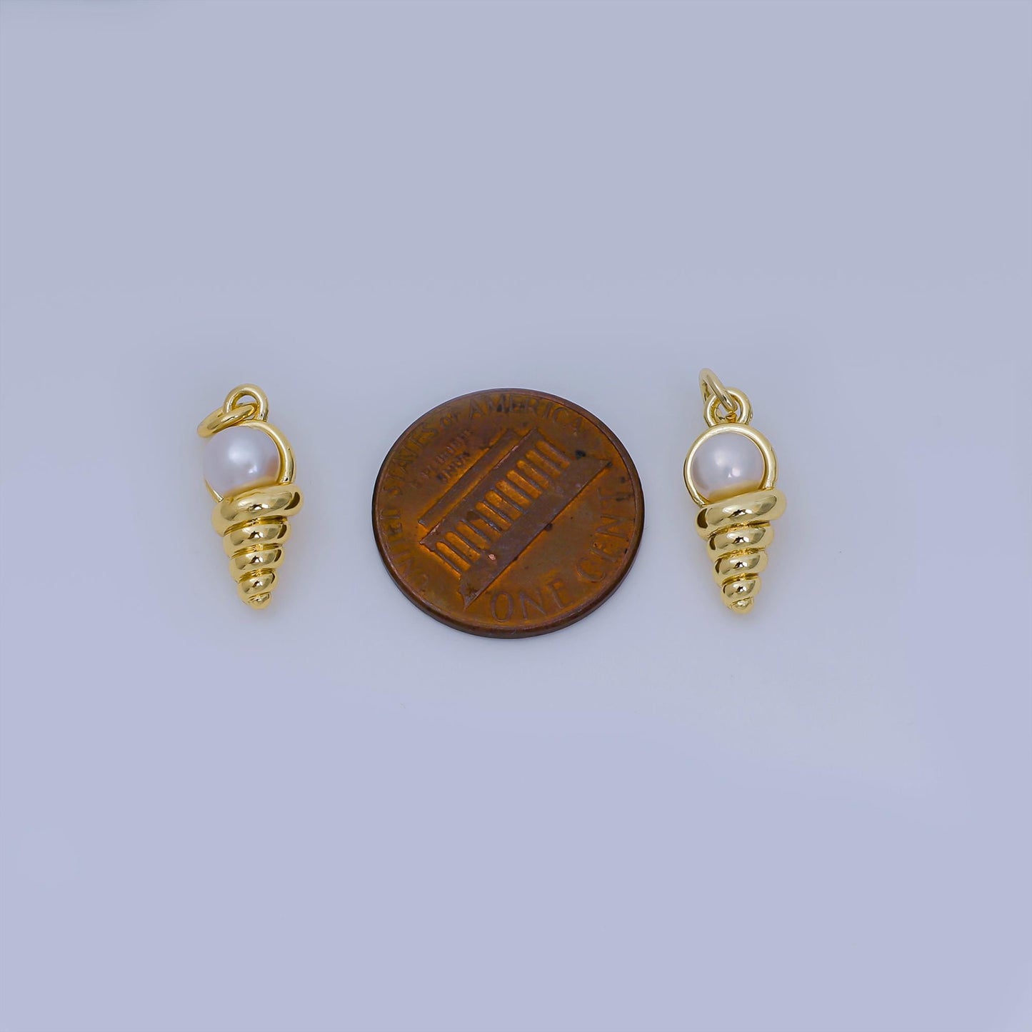 24K Gold Filled Shell Pearl Spiral Cone Ice Cream Charm | AH-628