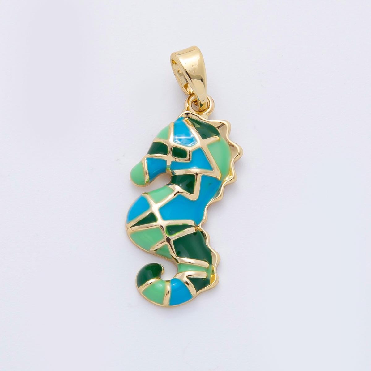 14k gold filled multicolor enamel sea horse kids animal charm | AF-1103