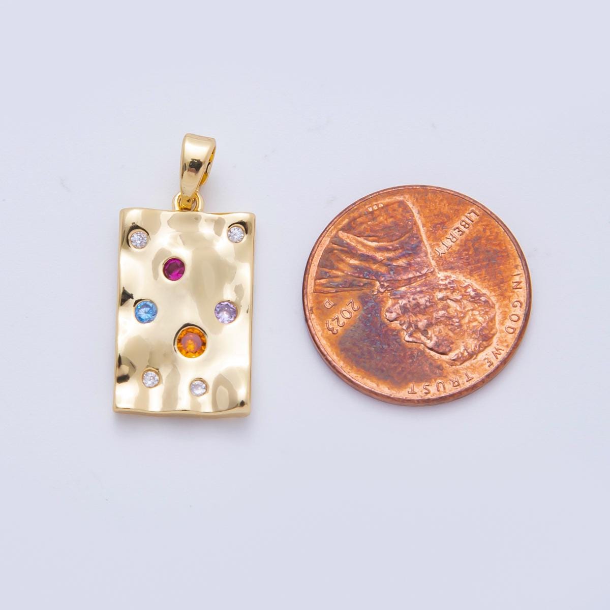 Dainty Rectangle tile gold charm, bubble charm, bubble pendant, bubble geometric charm, tiny Multi Color cz charm 18K Gold Filled