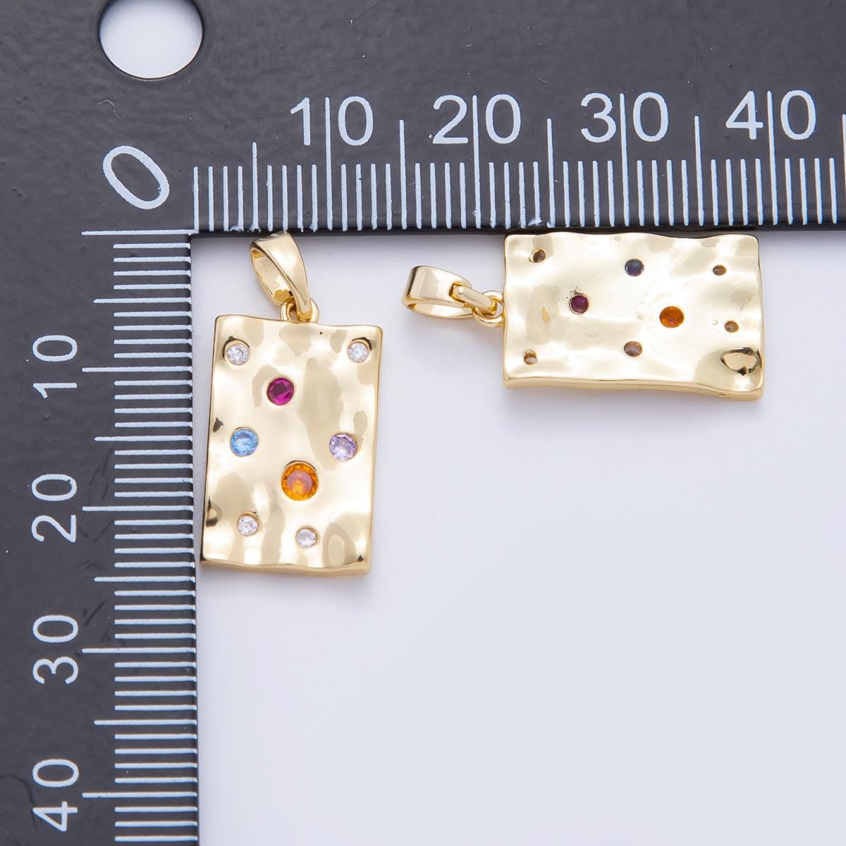 Dainty Rectangle tile gold charm, bubble charm, bubble pendant, bubble geometric charm, tiny Multi Color cz charm 18K Gold Filled