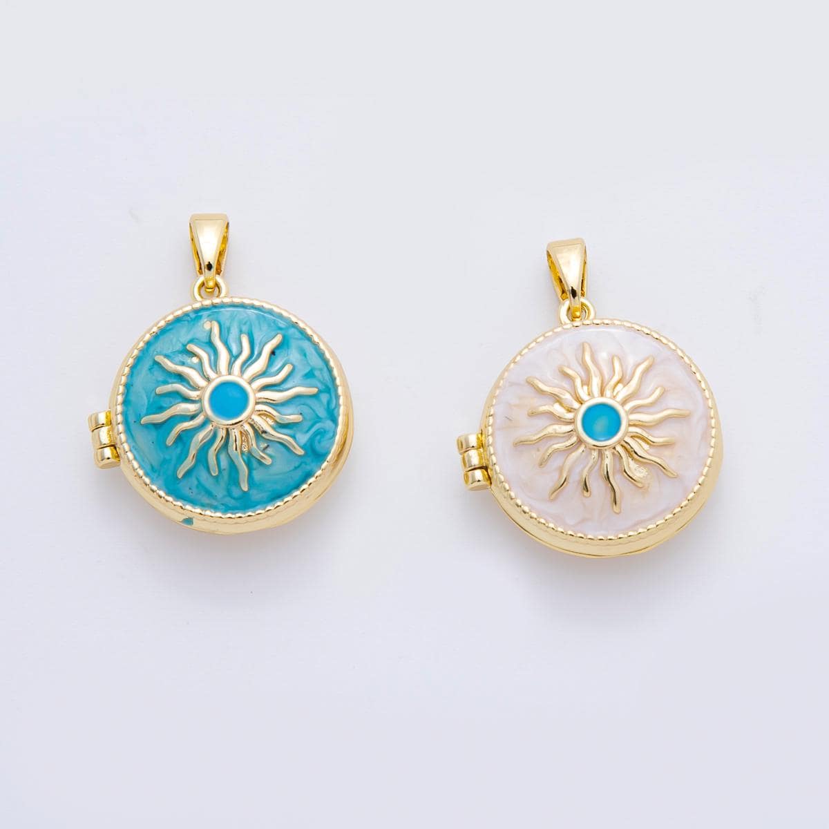 Gold Locket Pendant, Golden Round Sun Pendant Photo Jewelry Making Enamel Locket Charms necklace AF-A1109