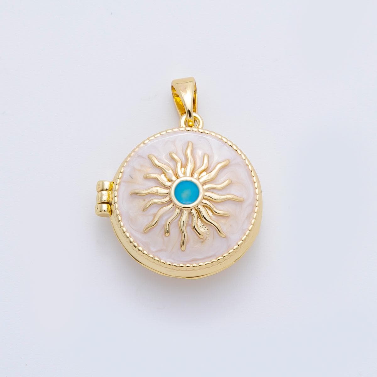 Gold Locket Pendant, Golden Round Sun Pendant Photo Jewelry Making Enamel Locket Charms necklace AF-A1109