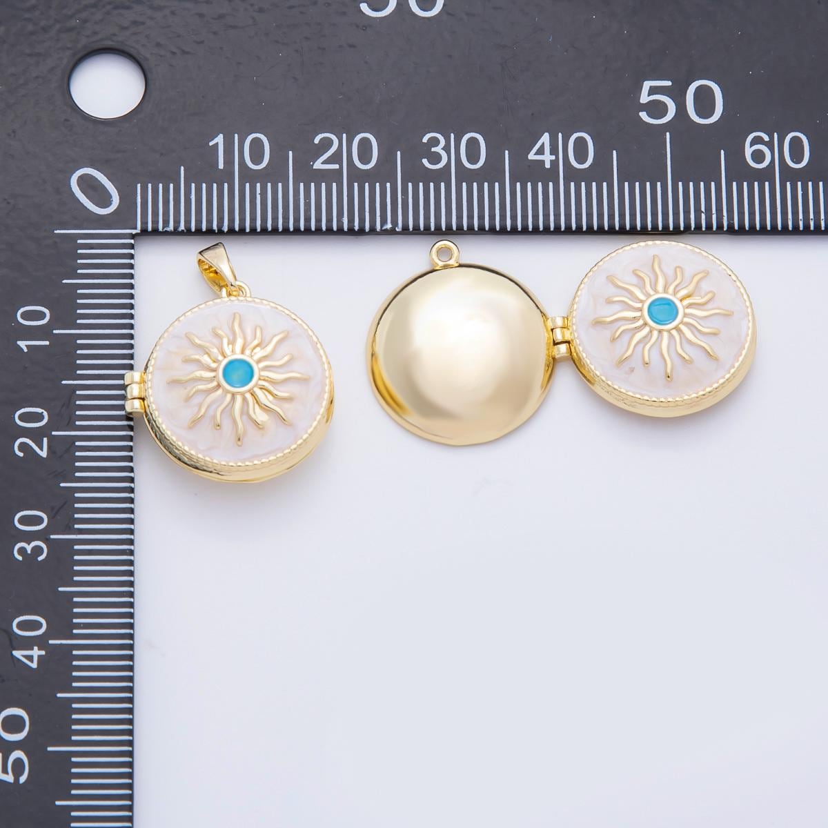 Gold Locket Pendant, Golden Round Sun Pendant Photo Jewelry Making Enamel Locket Charms necklace AF-A1109