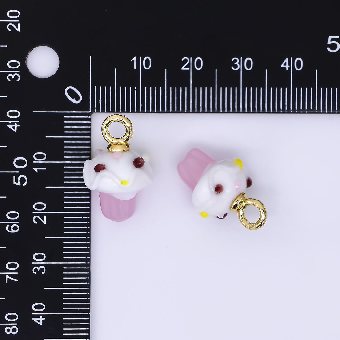 24K Gold Filled 22mm Glass Art Soft-Pink Sweet Cupcake Charm | AH-626