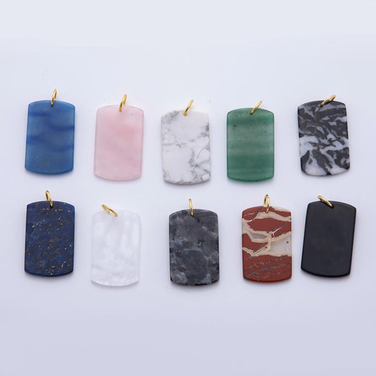 Natural Gemstone Military Tag Pendant Stone Charm for Necklace Bracelet Jewelry Making Supply 18k Gold Filled Charm AH-932