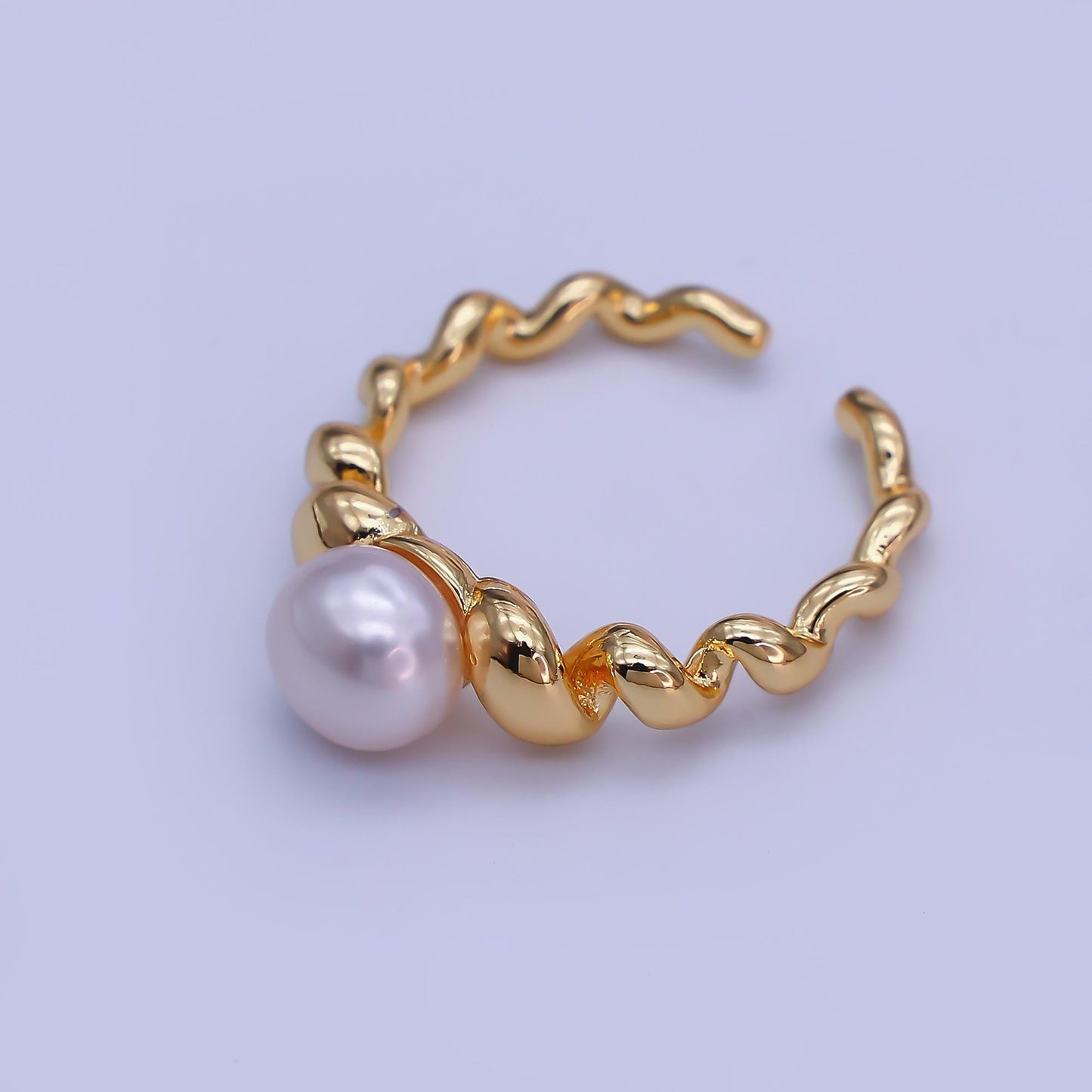 18K Gold Filled Shell Pearl Braided Twist Adjustable Ring in Gold & Silver | O-1478 O-1479