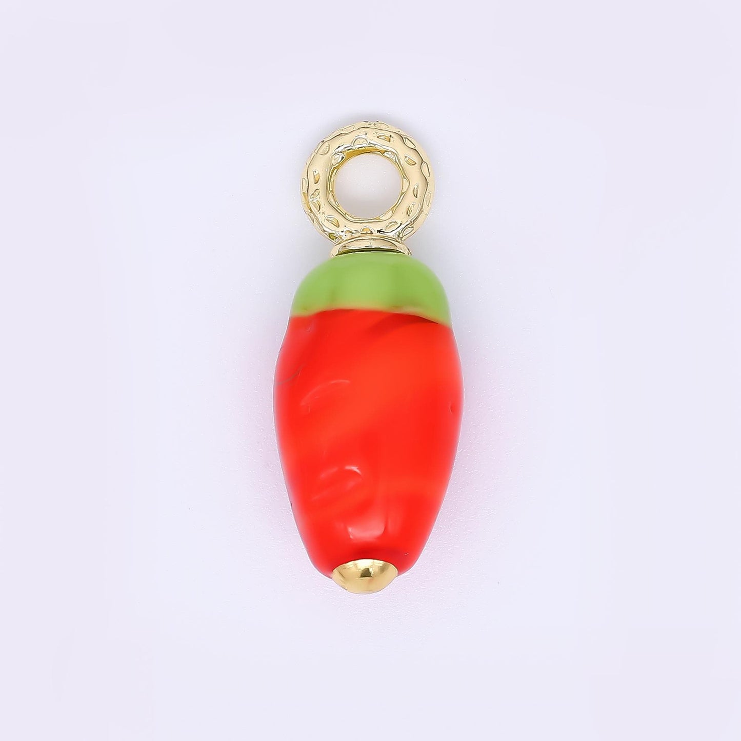 24K Gold Filled 28mm Glass Art Hot Spicy Red Chili Fruit Charm | AH-624