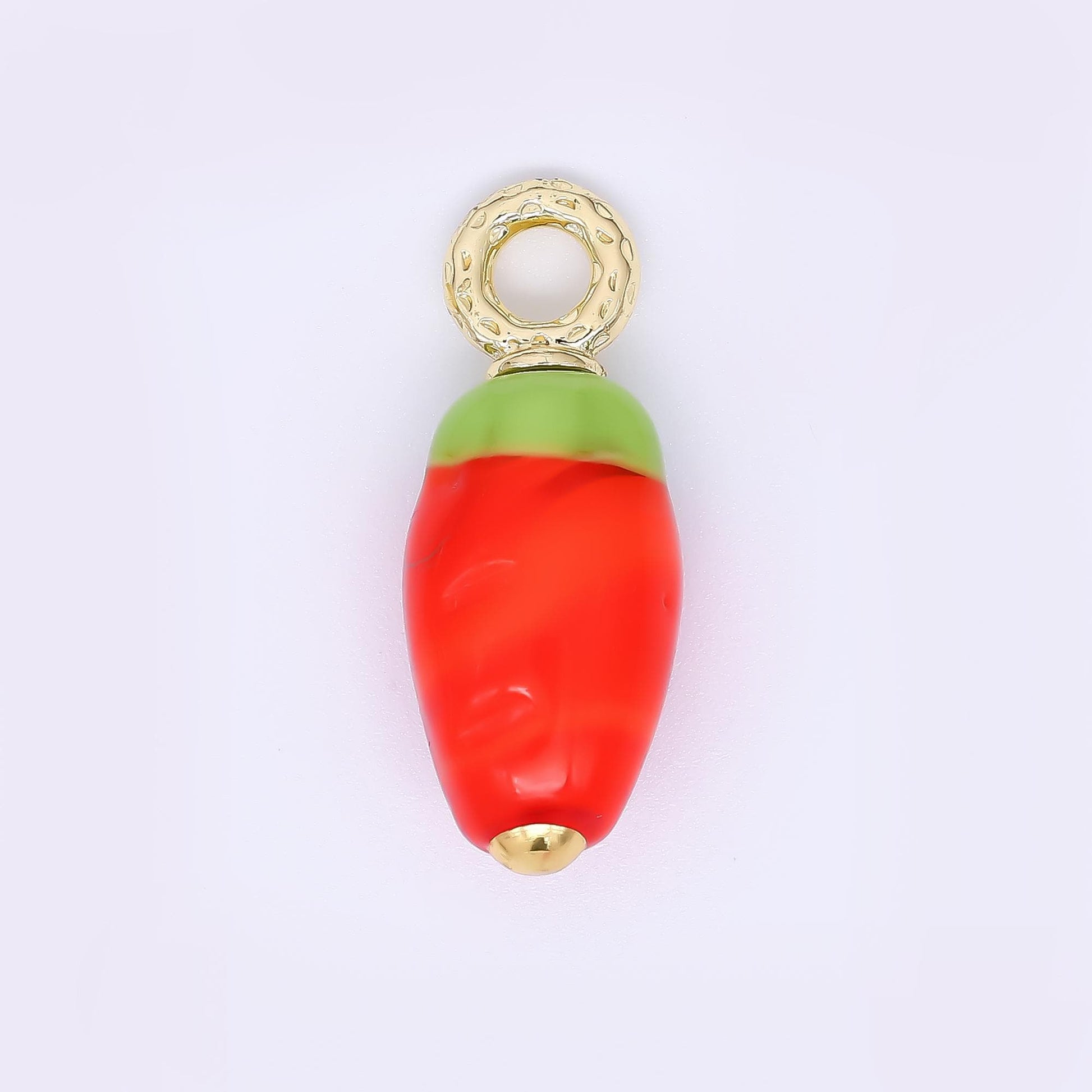 24K Gold Filled 28mm Glass Art Hot Spicy Red Chili Fruit Charm | AH-624