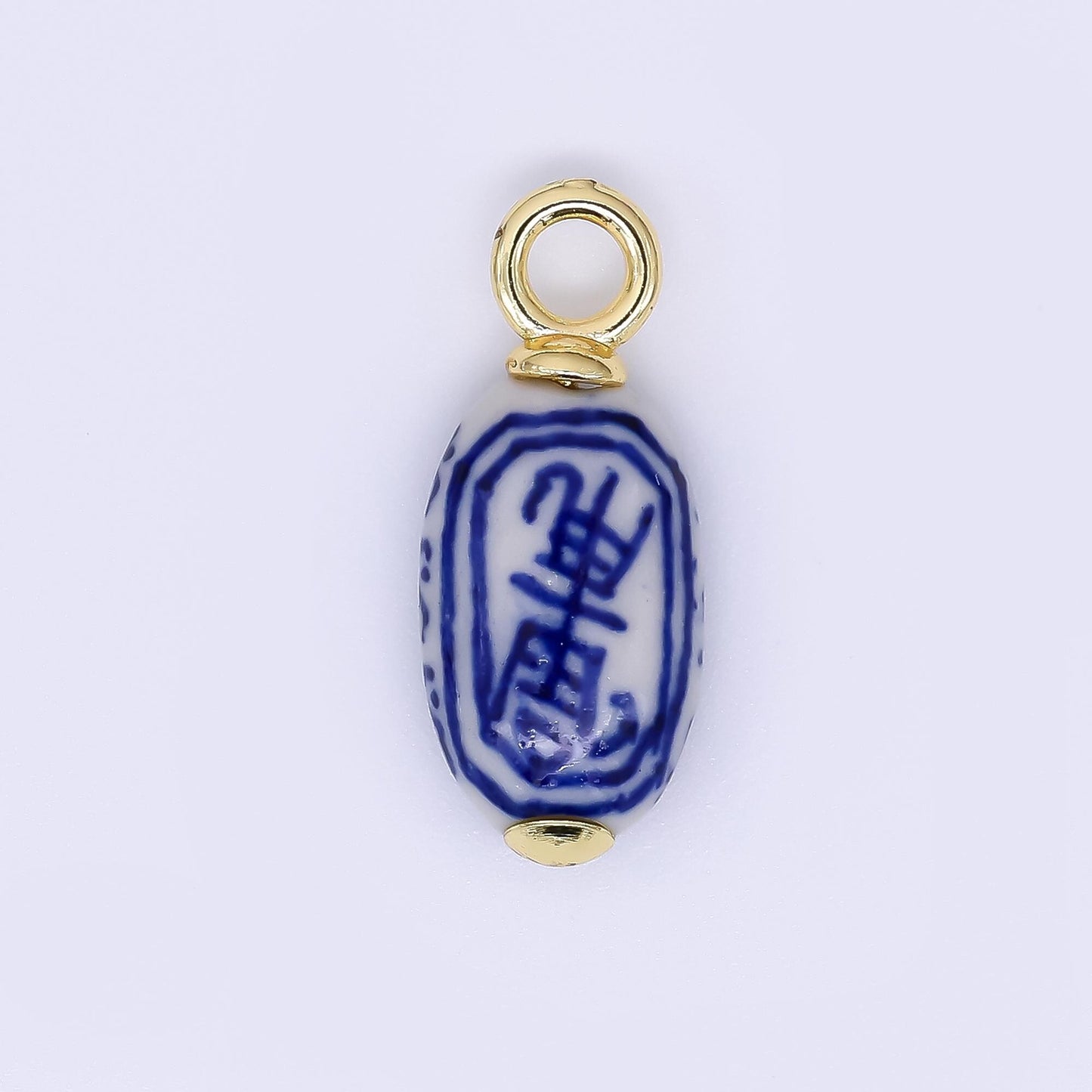 24K Gold Filled 25mm Ceramic Art Enamel Traditional Chinese Porcelain Charm | AH-627