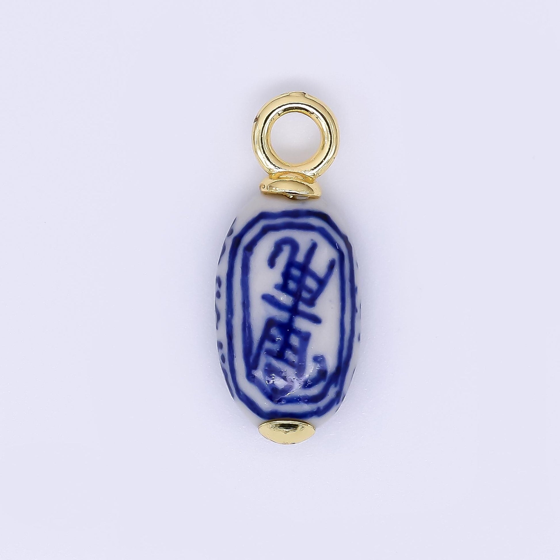 24K Gold Filled 25mm Ceramic Art Enamel Traditional Chinese Porcelain Charm | AH-627